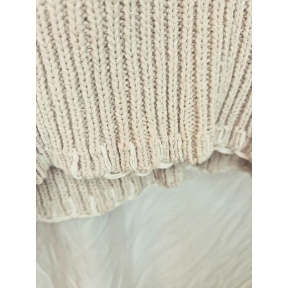 Joie Cropped Crochet Knit Polo Sweater Ivory V-Neck Open Weave Long Sleeve L - Picture 7 of 7